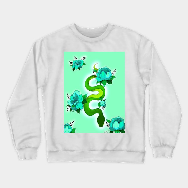 Green snake with roses Crewneck Sweatshirt by XoXy24